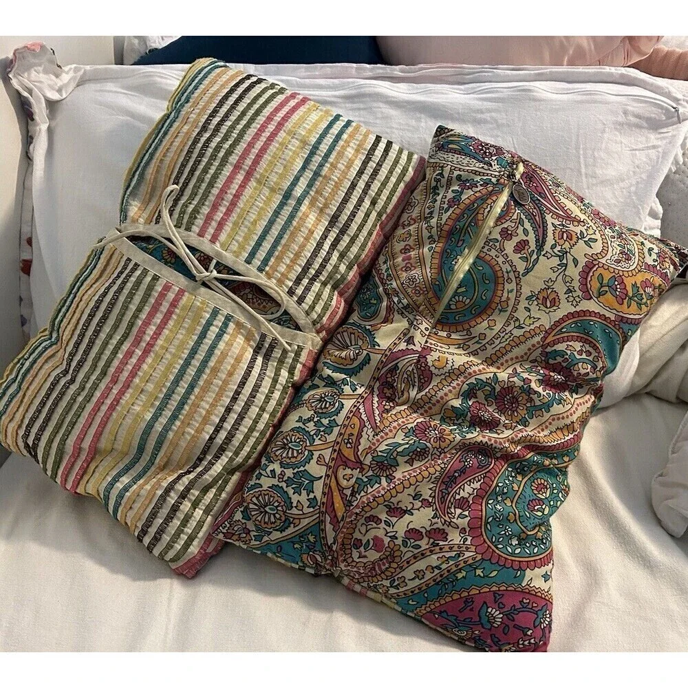 2 Rare Unique Paisley Striped Cotton Throw Pillows Pier One Imports